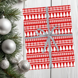 Papel De Seda Árvore Nórdica Vermelha e Branca de Natal Padrão S