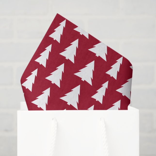Papel De Seda Árvores Brancas Modernas no Padrão de Natal Maroon (Sacola de presentes)