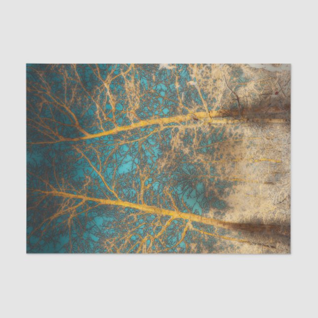 Papel De Seda Árvores da Floresta Céu Turquesa Inverno Floresta  (Frente )