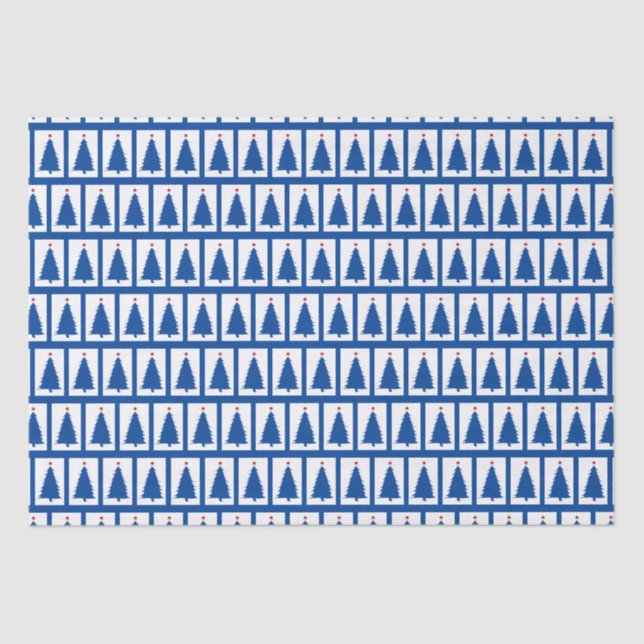 Papel De Seda Árvores de Natal Azuis (Frente )