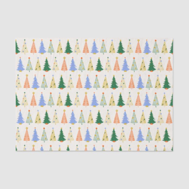 Papel De Seda Árvores de Natal Bonitas Vermelhas Verdes Boho (Frente )
