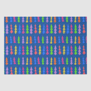 Papel De Seda Árvores de Natal Coloridas em Azul