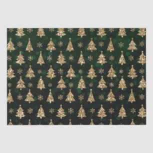 Papel De Seda Árvores de Natal com Bokeh Verde e Brilho Dourado