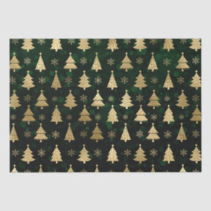 Papel De Seda Árvores de Natal com Bokeh Verde e Folha Dourada