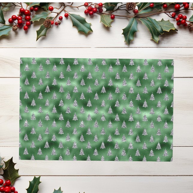Papel De Seda Árvores de Natal com Brilho e Glamour Verde (Criador carregado)