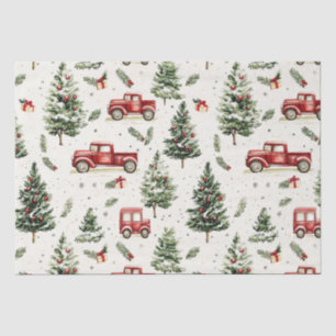 Papel De Seda Árvores De Natal Com Caminhões Vermelhos Antigos