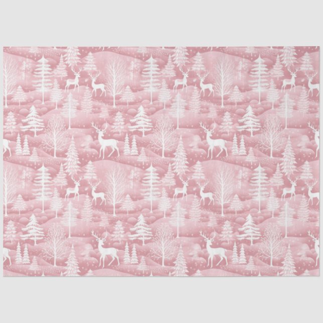 Papel De Seda Árvores de Natal de Reindeer - Padrão Rosa Natal (Frente )