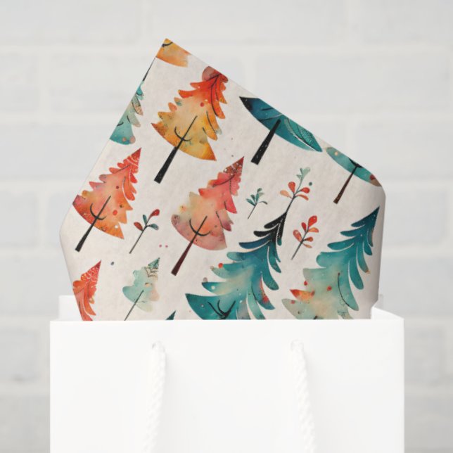 Papel De Seda Árvores de Natal Douradas e Verdes (Sacola de presentes)