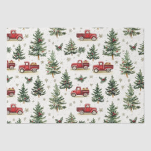Papel De Seda Árvores de Natal e Caminhões Vermelhos Antigos