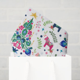 Papel De Seda Árvores de Natal e Cavalo de Dala - Folhas Escandi