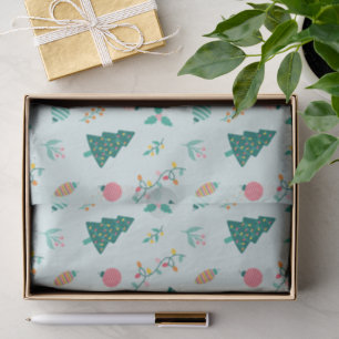Papel De Seda Árvores de Natal e Luzes verde Pastel Festivo