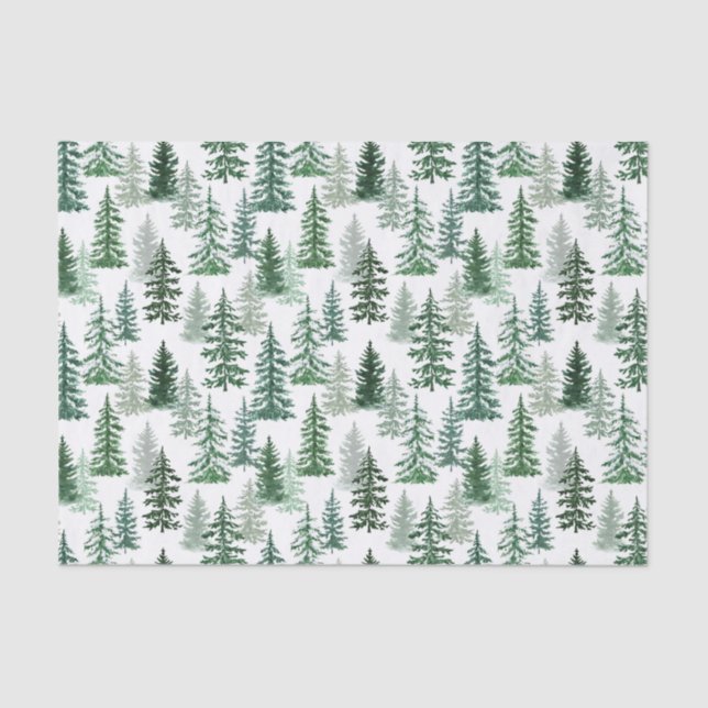 Papel De Seda Árvores de Natal e Neve na Floresta (Frente )