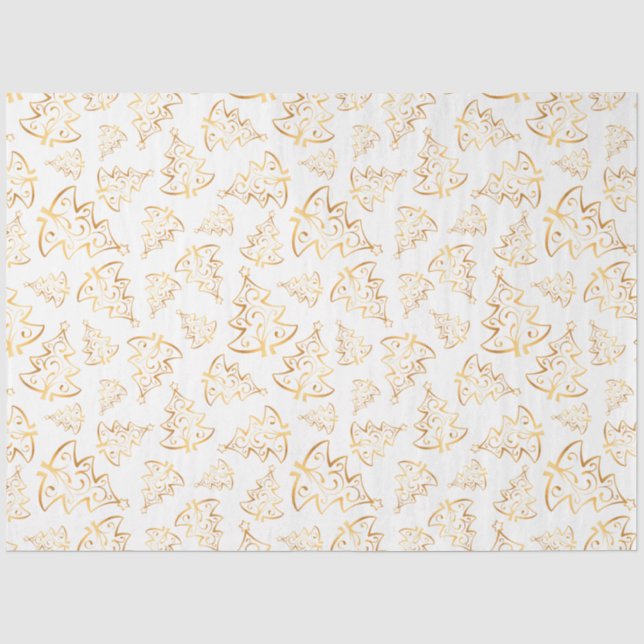 Papel De Seda Árvores de Natal Elegantes Brancas e Douradas (Frente )