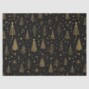 Papel De Seda Árvores de Natal Elegantes da Floresta Dourada Neg