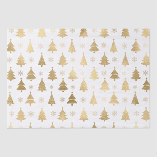 Papel De Seda Árvores de Natal Folheadas de Branco e Dourado (Frente )
