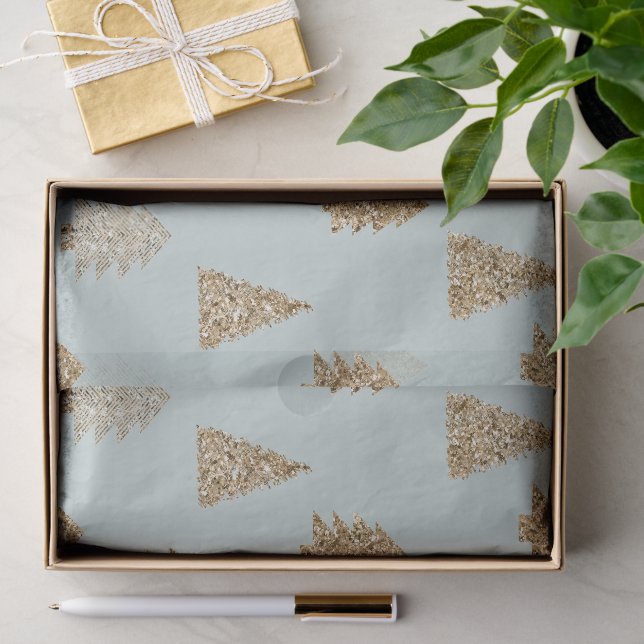 Papel De Seda Árvores de Natal Glam Glitter Dourado Menta (Presente)