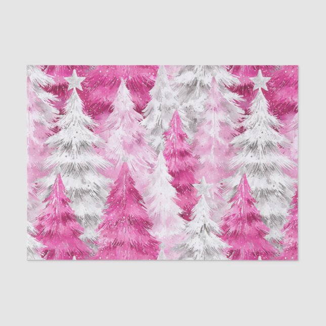 Papel De Seda Árvores de Natal, Glama Branco Rosa (Frente )