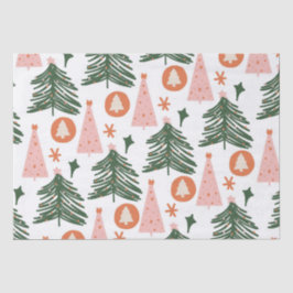 Papel De Seda Árvores de Natal Laranja Boho Verde Rosa