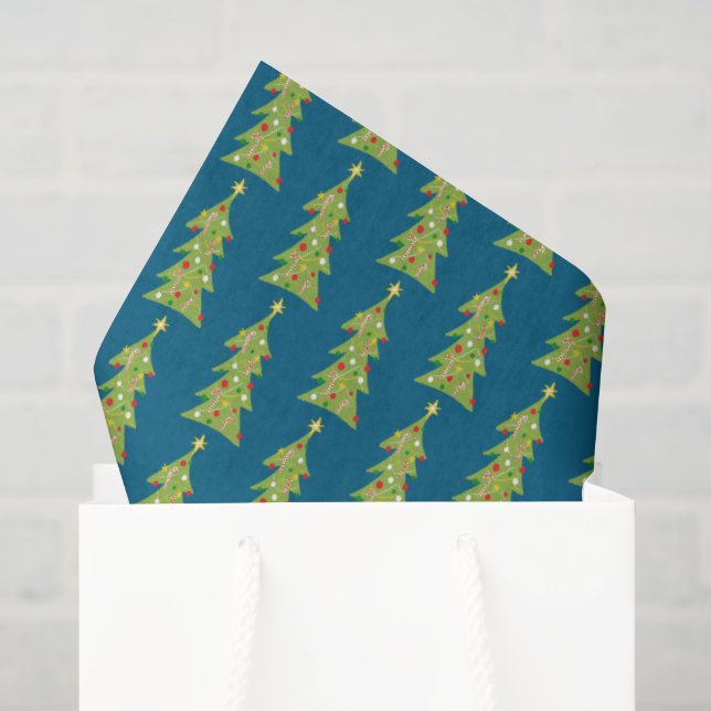 Papel De Seda Árvores de Natal Lindas Padrão de Férias Retrô Pre (Sacola de presentes)