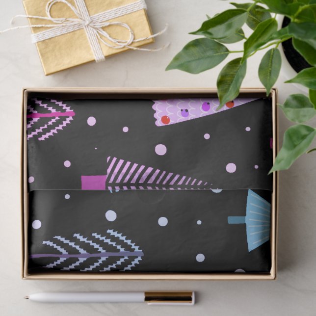 Papel De Seda Árvores de Natal Modernas, Roxo-Rosa-Preto (Presente)