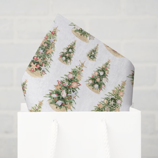 Papel De Seda Árvores de Natal na Praia (Sacola de presentes)