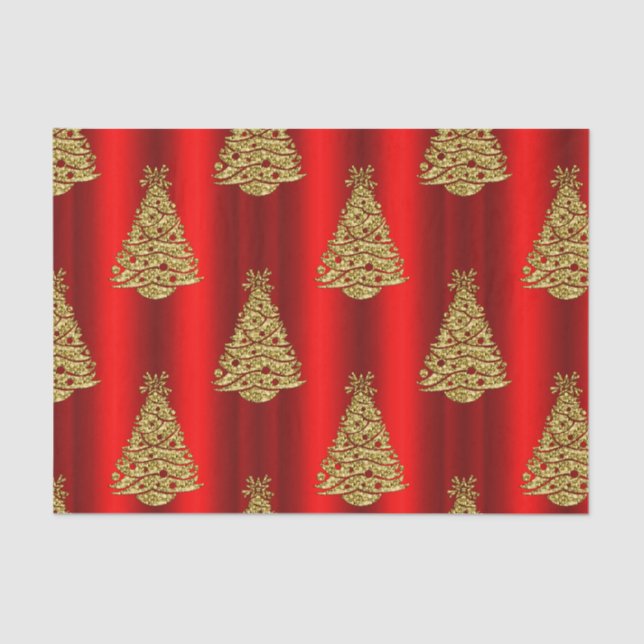 Papel De Seda Árvores de Natal ouro em Vermelho (Frente )
