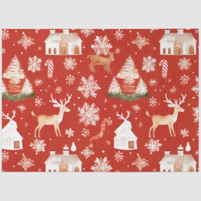 Papel De Seda Árvores de Natal Reindeer Snowflakes de Natal (Frente )