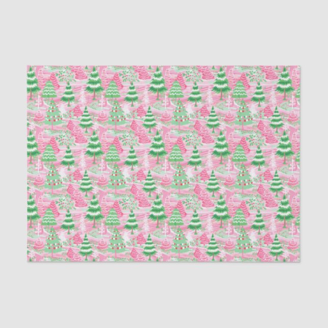 Papel De Seda Árvores de Natal rosa e verde (Frente )