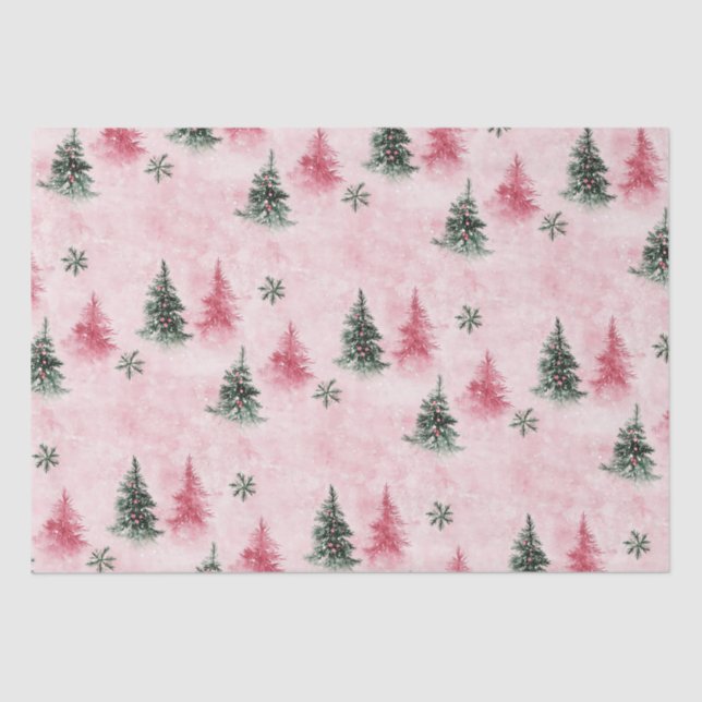 Papel De Seda Árvores de Natal Verdes Rosa (Frente )