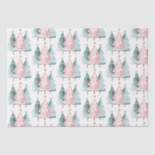 Papel De Seda Árvores de Natal Verdes Rosa, Douradas Estrelas
