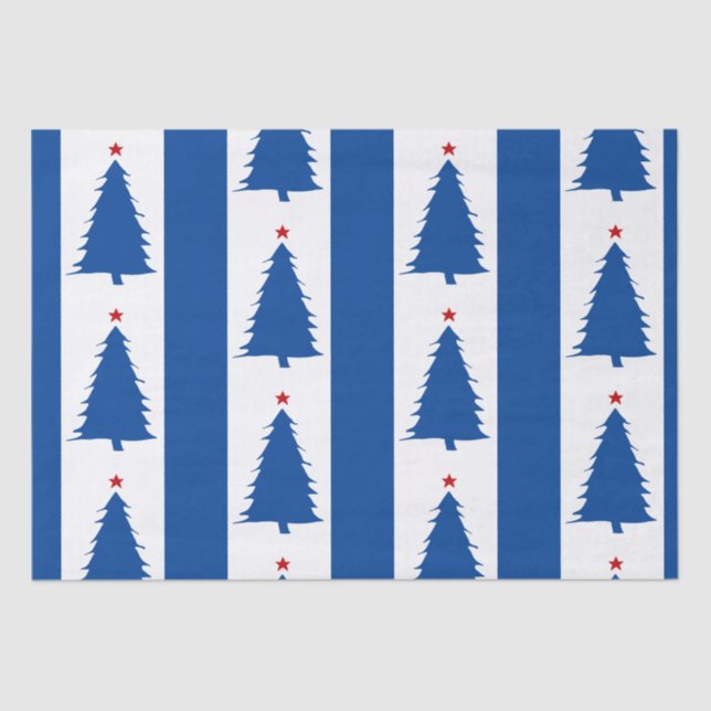 Papel De Seda Árvores de Natal Vermelhas, Brancas, Azuis (Frente )