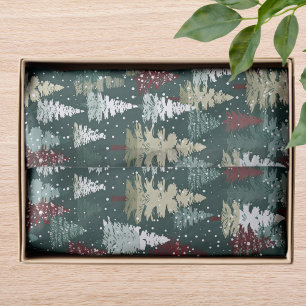Papel De Seda Árvores de Natal Vermelhas e Verdes Padrão de Floc