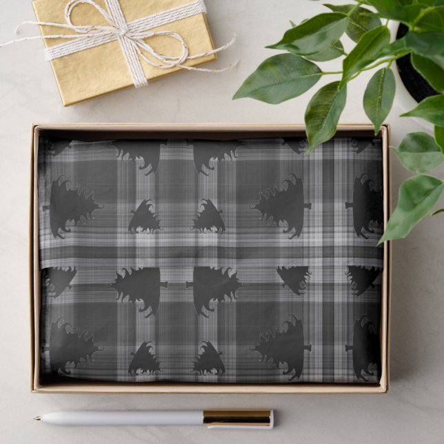 Papel De Seda Árvores de Natal Xadrez Preto (Presente)