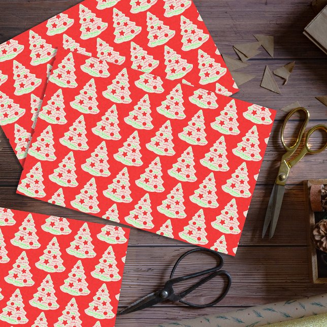 Papel De Seda Árvores de Palavras de Natal Vermelhas e Brancas (Criador carregado)