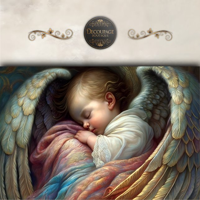 Papel De Seda Asas de Anjo Bebê Adormecido Decoupage (Sleeping Baby Angel Wings Decoupage Tissue Paper)