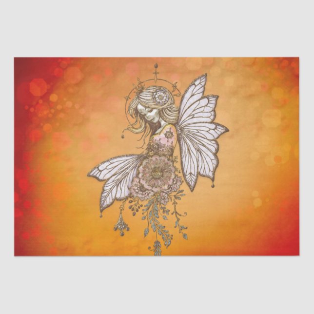 Papel De Seda Asas ouros e sonhos florescentes, a fada mágica (Frente )