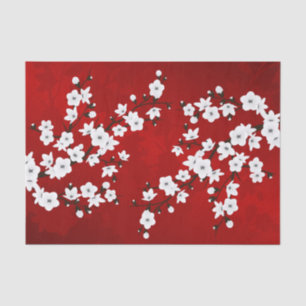 Papel De Seda Asia Floral White Chersom Red
