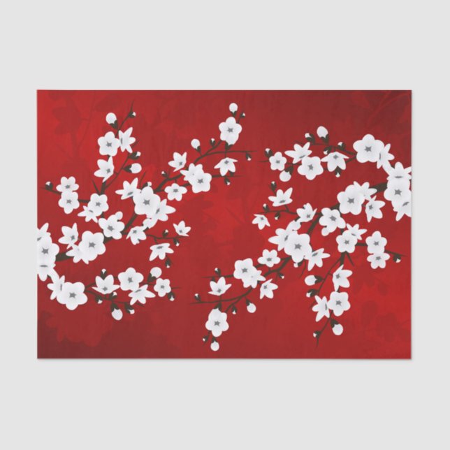 Papel De Seda Asia Floral White Chersom Red (Frente )