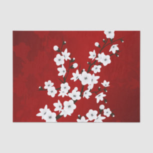 Papel De Seda Asia Floral White Chersom Red