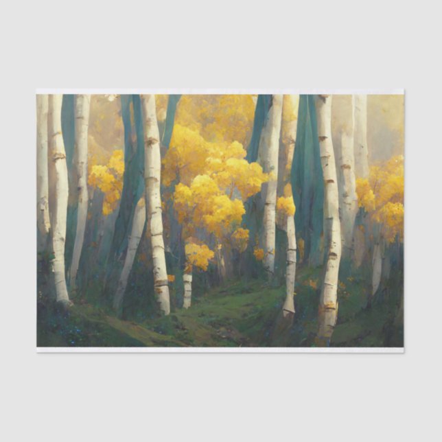 Papel De Seda Aspen Autumn Trees Mountain Painting (Frente )