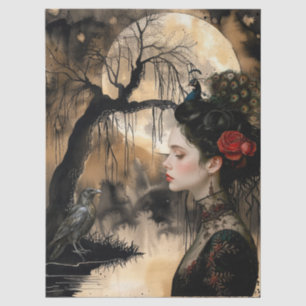Papel De Seda Assombrando Fantasia Gótica Raven e Garota Vitoria