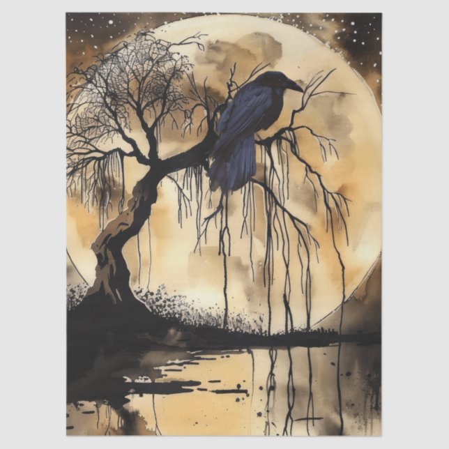 Papel De Seda Assombrando Fantasia Gótica Raven & Moon (Frente )