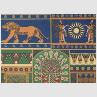 Papel De Seda Assyrian Gold Lion, Sun & Ancient Angels Artistic