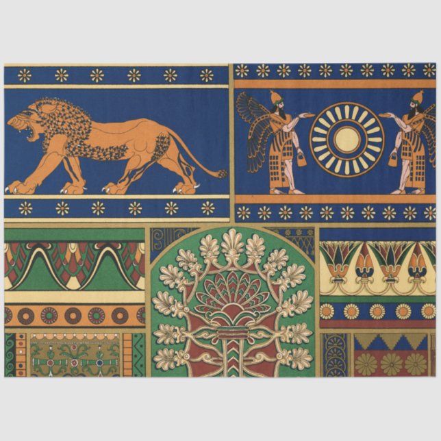 Papel De Seda Assyrian Gold Lion, Sun & Ancient Angels Artistic (Frente )