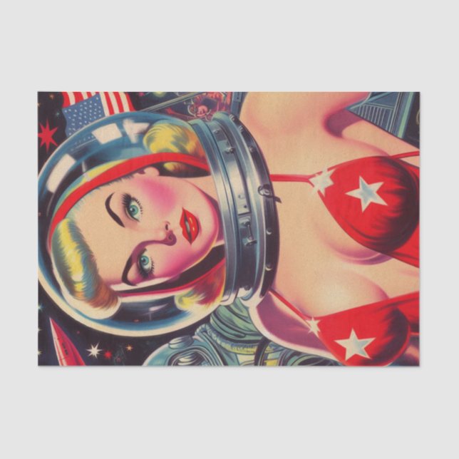Papel De Seda Astronauta Vintage Pin-up (Frente )