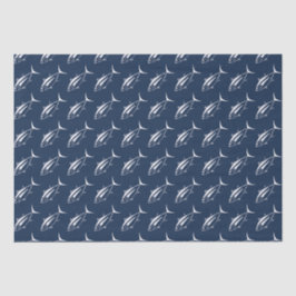 Papel De Seda Atum voador branco em branco em azul marinho