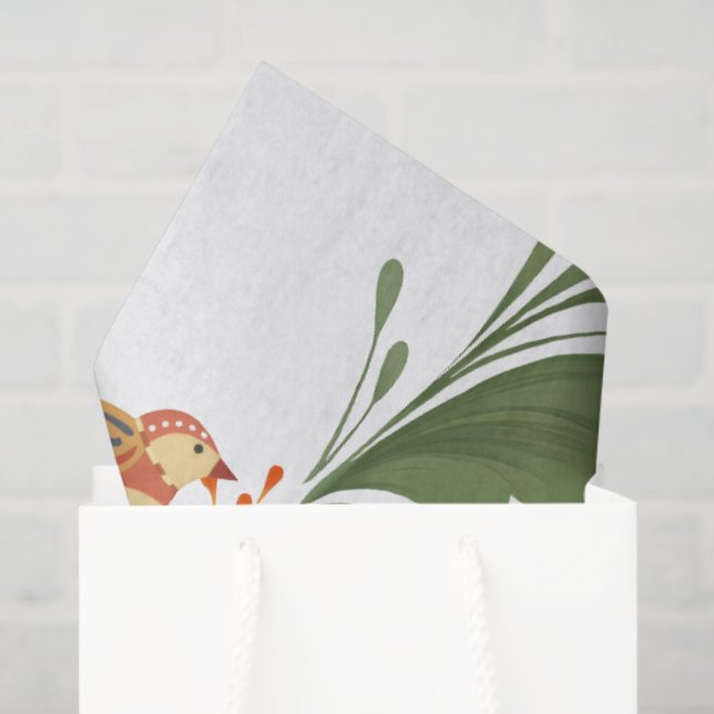 Papel De Seda Autumn Bird Folk Art (Sacola de presentes)