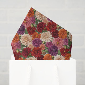 Papel De Seda Autumn Colorful Dahlia Embroidery Floral