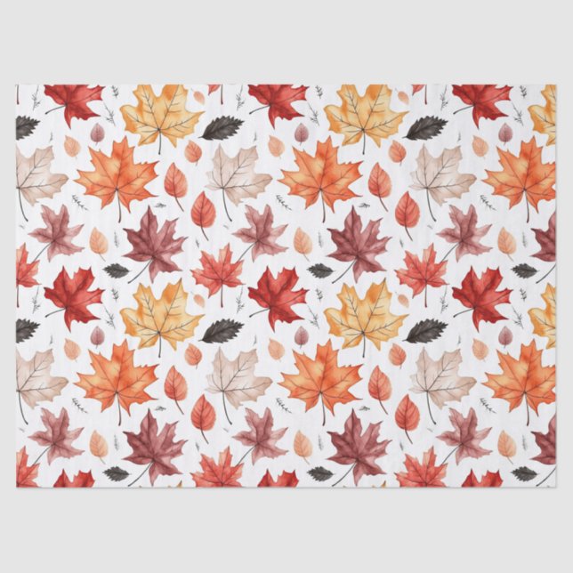 Papel De Seda Autumn Fall Deixa Terracotta Brown Boho Padrão (Frente )