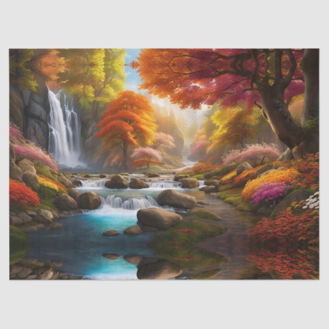 Papel De Seda Autumn Landscape Waterfall (Frente )